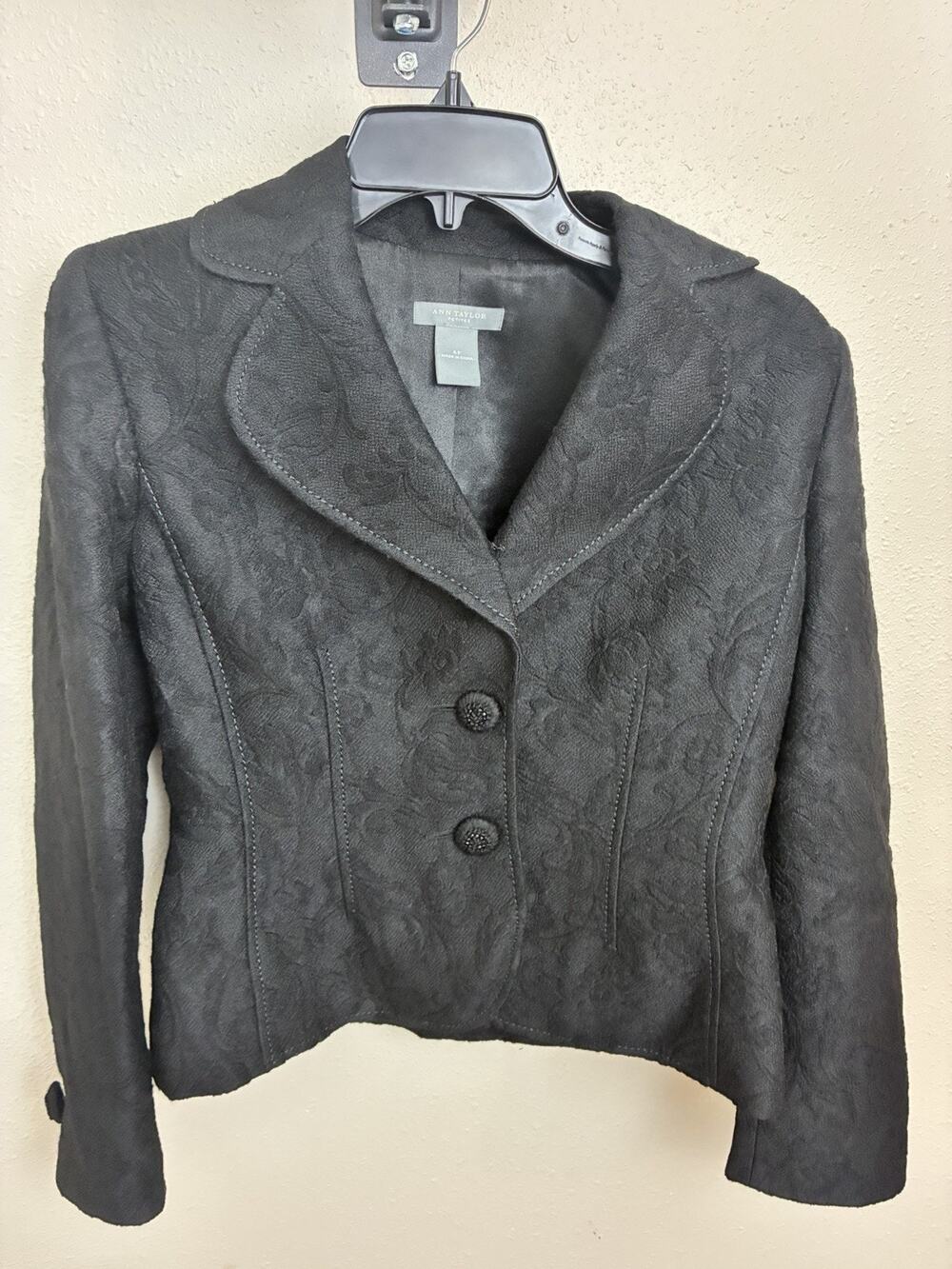 Women Ann Taylor Black Lace Crop Length Jacket, Petite 4
